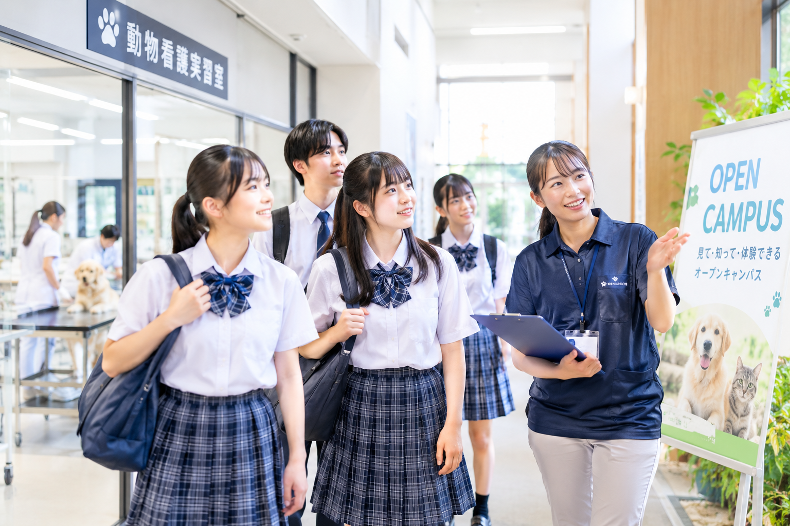 オープンキャンパスで学校を見学する高校生