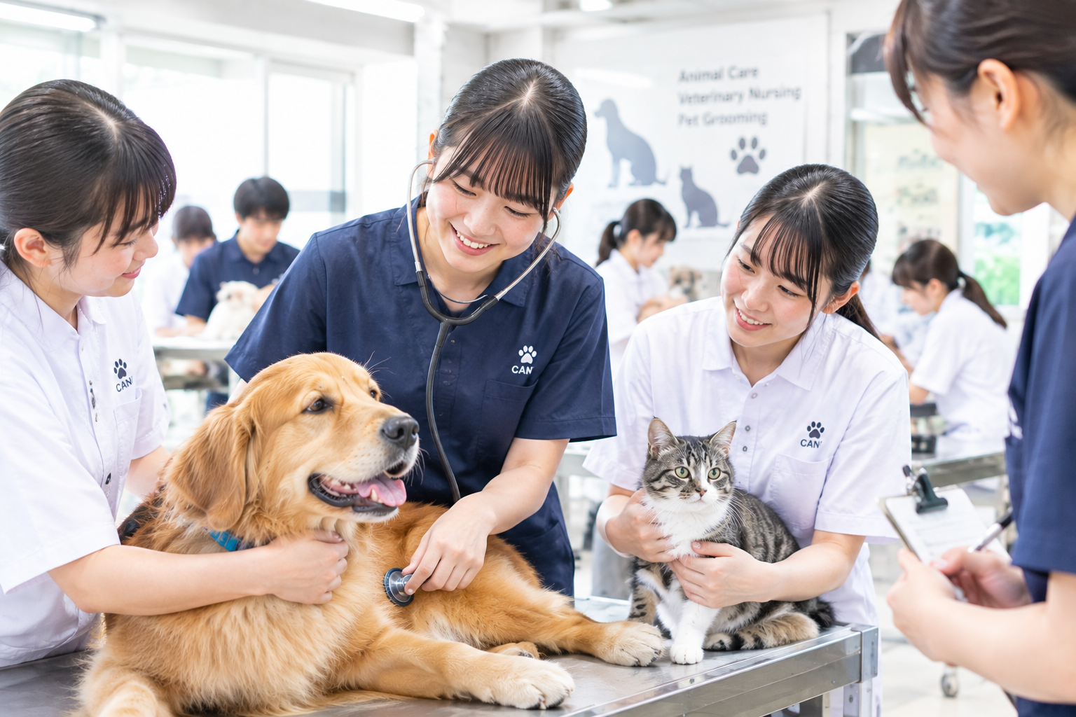 犬や猫などの動物に関わる仕事を学ぶ学生